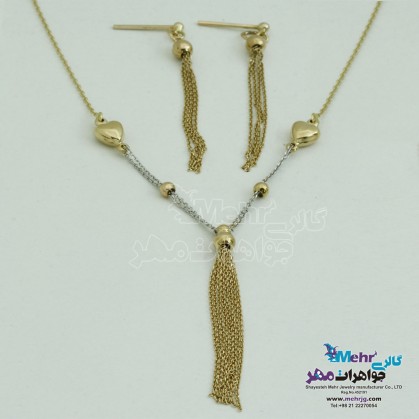 Half a set of gold - necklace and earrings - heart and ball design-MS0487